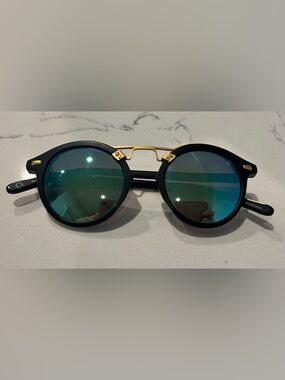Krewe St. Louis matte Black Sunglasses with Gold Bridge